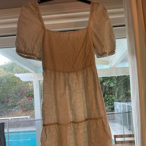 Mango linen ivory short puff sleeve dress